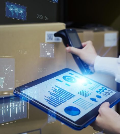 Electronic,Inventory,Management,Concept.,Logistics,Tech.,Rfid.,Barcode,Reader. Electronic inventory management concept. logistics tech. RFID. Barcode reader.